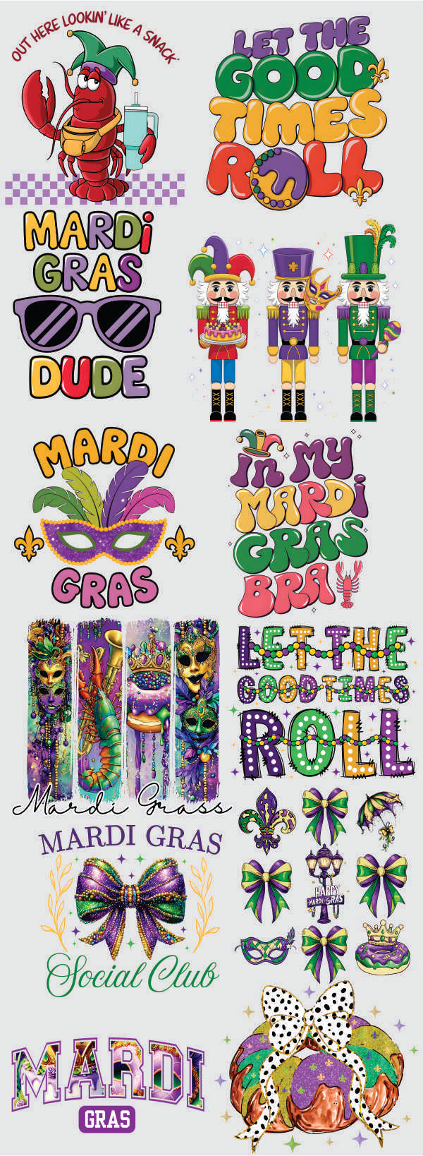 Mardi Gras 1 60" DTF Direct to Film Ready to Ship Gang Sheet